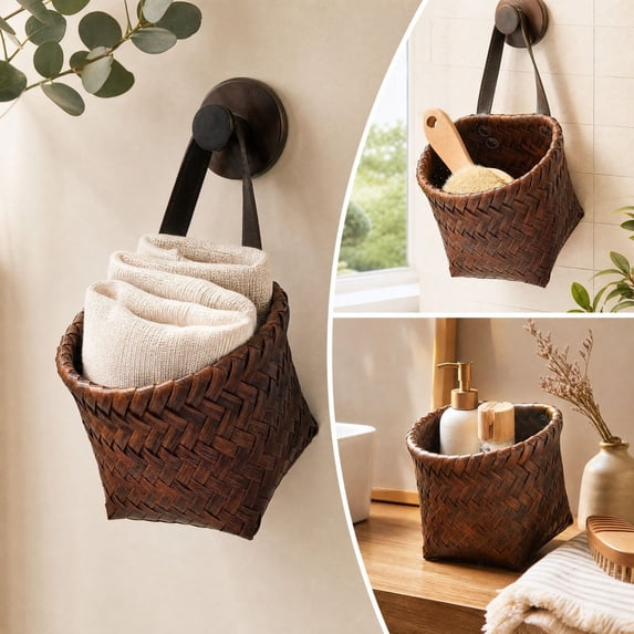 Woven Wall Mount Storage Basket, Multipurpose Hanging Organizer for Kitchen, Bathroom, Living Room and Everyday Household Storage