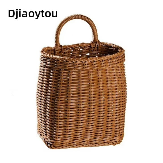 Djiaoytou Woven Wall Storage Basket, Plastic Hanging Basket, Large Capacity Wall-Mounted Organizer for Kitchen Bathroom Bedroom, Durable Eco-Friendly Material, Space-Saving Home Decoration