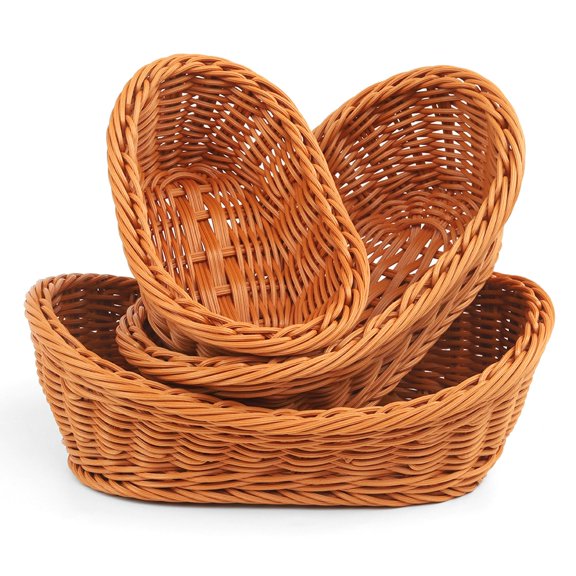 Woven Wicker Baskets 3 Pack Oval Nesting Baskets For Kitchen, Outdoor, Restaurant, 3 Sizes