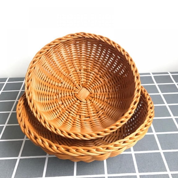 Woven Wicker Bread Baskets For Fruit Vegetable Bowl Food Potato Storage Organizing Keys Wallet Kitchen Counter Small To Large Rattan Round Woven Basket Serving Bowls Chips Set of 2