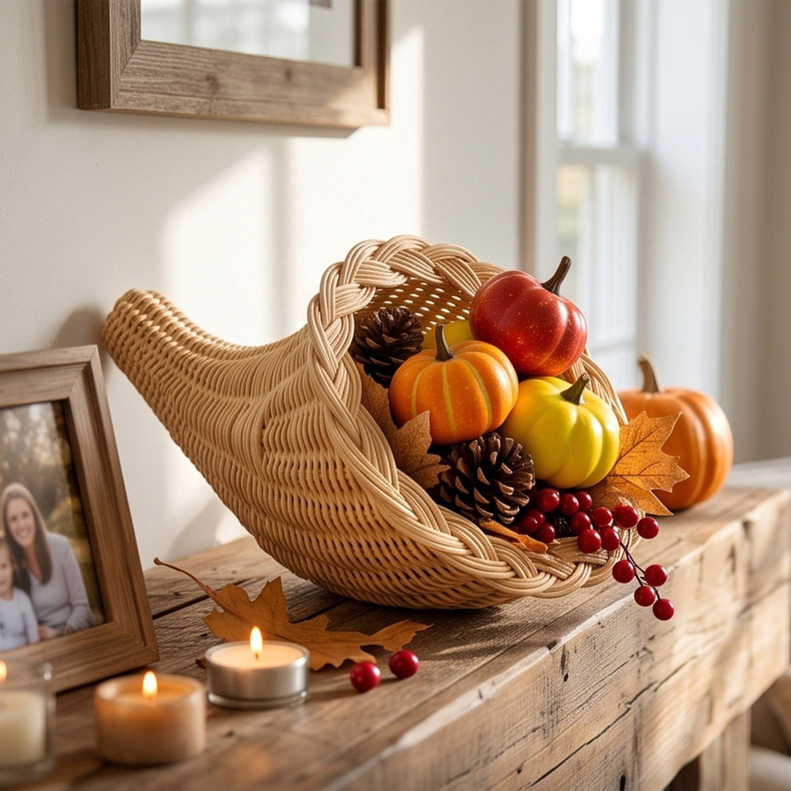 Woven Wicker Cornucopia Basket Handwoven Fall Centerpiece Display for ...