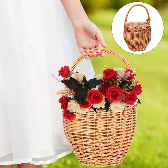 PENIKOKO Portable Wicker Flower Basket with Handle, Ideal Picnic Basket for Outdoor, Garden, and Home Use