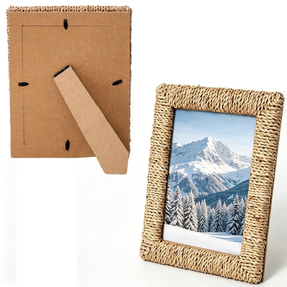 Woven Wicker Picture Frame, Bexikou 5 x 7 Inch Rattan Photo Frame, Handmade Boho Rustic Frame for Tabletop Home Decor
