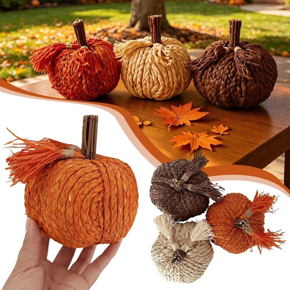 Woven Wicker Pumpkins, Pumpkin Fall Decor for Home, Beige | Cattail Material, Farmhouse Style, Autumn Thanksgiving Decorations, Fall Centerpieces for Table Porch Mantel Indoor & Outdoor
