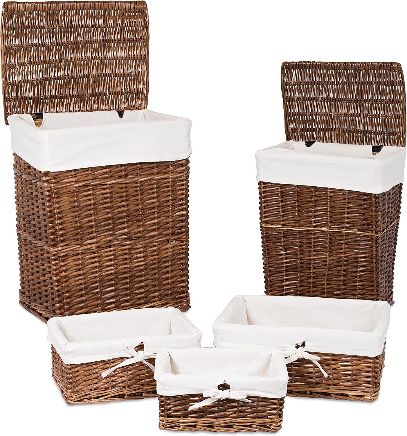 Woven Willow Baskets with Liner for Storage and Laundry Set of 5