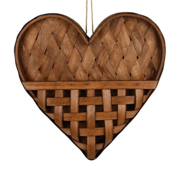 Woven Wooden Heart Wall Basket Hanging Wall Pocket Storage Decor Basket for Home Living Room Bedroom Patio Terrace Decoration