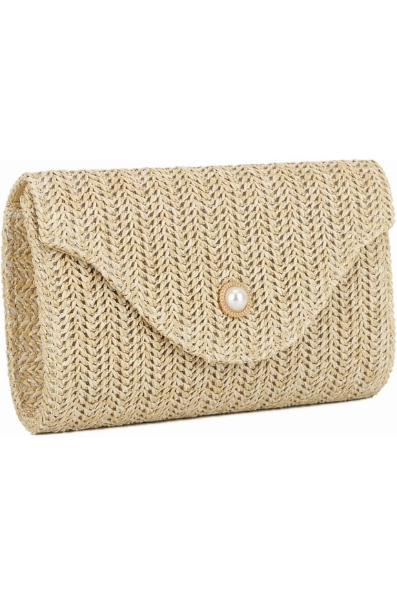Woven straw clutch bags, summer pearl evening bags designed specifically for women, small woven beach tote bags and handbags.