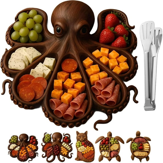 WovenWink Funny Animal Charcuterie Platters, 8" Octopus Charcuterie Platter, Ocean Themed Large Turtle Charcuterie Board Funny Party Board for Fruit MeaCheese Kitchen Gifts Home Decor