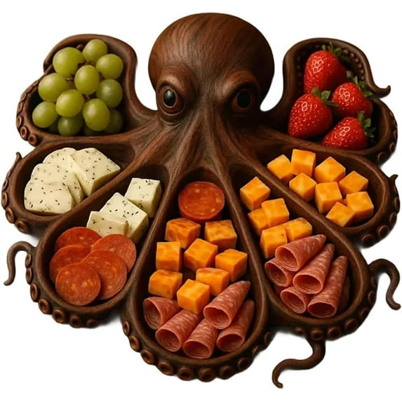 WovenWink Octopus Charcuterie Platter, 11" Nautical Serving Tray, Ocean Theme Party Board with 8 Tentacle Design, for Cheese, Meats, Fruits & Seafood, Ideal Gift for Seafood Lovers, Entertainers