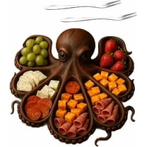 WovenWink Octopus Charcuterie Platter – Gift for Seafood Lovers, Novelty Uniquel Serving Tray for Cheese Meats Fruit, Ocean Theme Party Octopus Bread Board, Home Kitchen Party Board Decoration