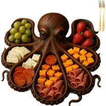 WovenWink Octopus Charcuterie Platter, Octopus/Kraken Design Wood Serving Tray, Ocean Theme Party Board with 8 Tentacle Design, Ocean Theme Party Octopus Bread Board, Gift for Seafood Lovers