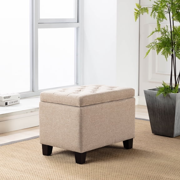 Wovenbyrd 24" Tufted Storage Ottoman, Hinged Lid, Faux Leather - Brown Polyester