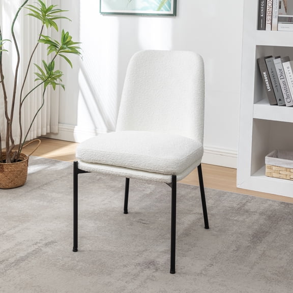 Wovenbyrd Bentley Modern Dining Chair, Curved Back, Metal Frame, Indoor - Cream Performance Boucle