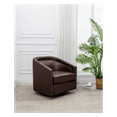 thumbnail image 1 of Wovenbyrd Classic Barrel Swivel Chair Dark Brown Faux Leather Faux Leather, 1 of 6