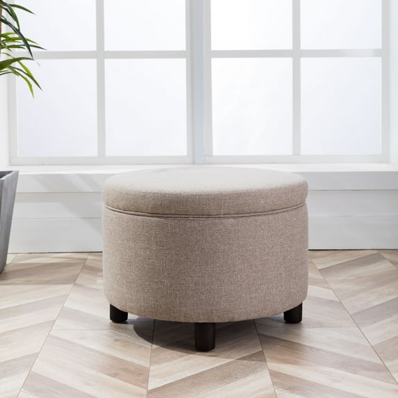 Wovenbyrd Large Round Storage Ottoman, Lift Off Lid - Brown Polyester