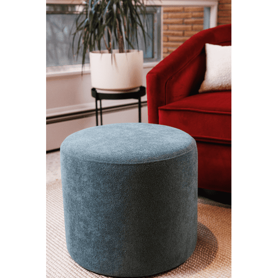 Wovenbyrd Round Pouf Ottoman with Foam Core Charcoal Wool Casual Boucle