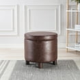 thumbnail image 1 of Wovenbyrd Round Storage Ottoman with Lift Off Lid, Faux Leather - Chocolate Brown, 1 of 5