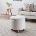 thumbnail image 1 of Wovenbyrd Round Storage Ottoman with Lift Off Lid, Faux Leather - White Polyester, 1 of 5