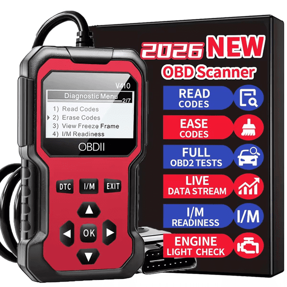 Woveruco Professional OBD2 Scanner, V410 Car Scanner Diagnostic Tool: Engine Fault Code Reader Scan Tool with Live Data/Freeze Frame for All OBDII Cars After 1996,Red&Black