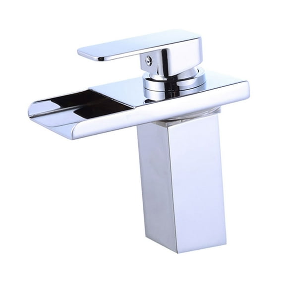 Wovier Chrome LED Waterfall Spout Bathroom Sink Faucet with Supply Hose,Single Handle Single Hole Lavatory Faucet,Slanted Body Basin Mixer Tap Commercial
