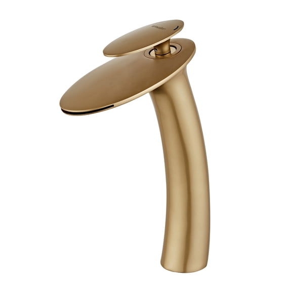 Wovier Matte Gold Waterfall Bathroom Sink Faucet with Supply Hose,Single Handle Single Hole Vessel Lavatory Faucet,Slanted Body Basin Mixer Tap Tall Body