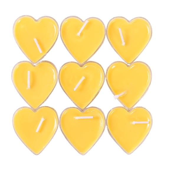 Wovilon 1.6" Heart Shaped Unscented Tea Lights Candles 9PCs– Smokeless Tealight Candles - Decorations for Wedding, Party, Votives, Oil Burners, Christma Valentine Gift, Valentine's Day Decor (Yellow)