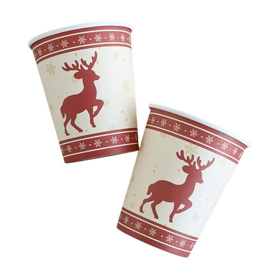 Wovilon 10 Christmas Plates And Cups Mini Mouthwash Cup Disposable Bathroom Cup Small Paper Plates Cup Drinking Cup Home Office Travel Picnic Party Supplies Plates Cup