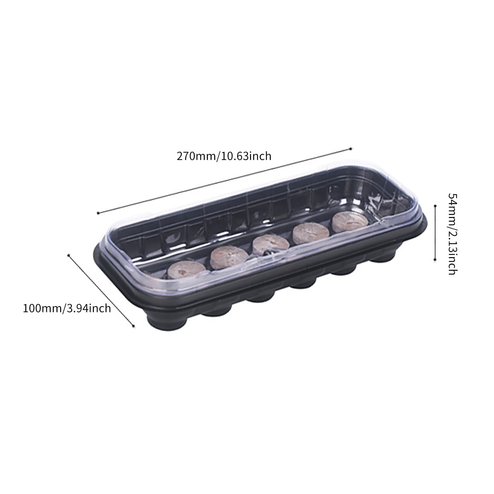 Wovilon 10 Pack Seed Starter Trays with Humidity Dome, Long Seedling Tray with 12 Cells, Biodegradable Soil Block for No-Mess Grow, Keep Moist with Lid for Fast Sprout