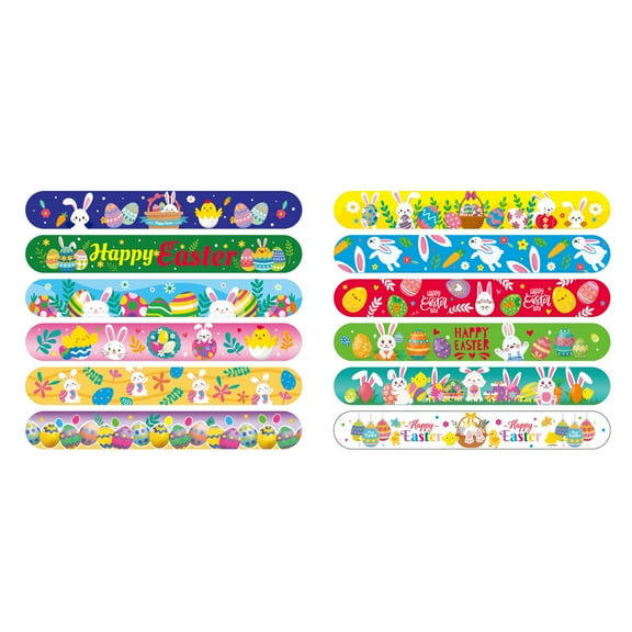 Wovilon 12 Piece Easter Children's Wristband Set Easter Eggs Bunny PVC Bracelet Bracelet Happy Easter Pat Ring Children's Toy