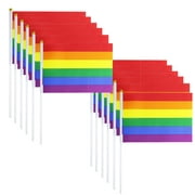 Wovilon 12Pcs/Set Progress Rainbow Pride Flag Small Mini Flag Hand Held Flag Stick Flag Usa American Rainbow Flag ,Progress Party Decorations Supplies For Parades,Rainbow Festival.