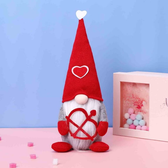 Wovilon 13.8" Valentines Day Gnome Plush - Mr Scandinavian Holding Cupid's Bow and Arrow Tomte Elf Decorations - Stuffed Plushie Ornaments - Swedish Tomte Dwarf Figurines Table Gnomes Decor Gifts