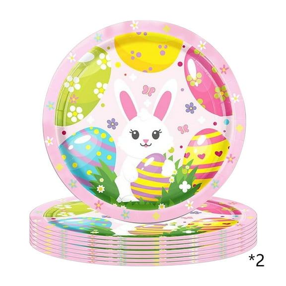 Wovilon 16 Count Easter Paper Plates Easter Dinnerware Sets With Easter Eggs Bunny For Spring Holiday Easter Party Supplies Disposable Platters Set