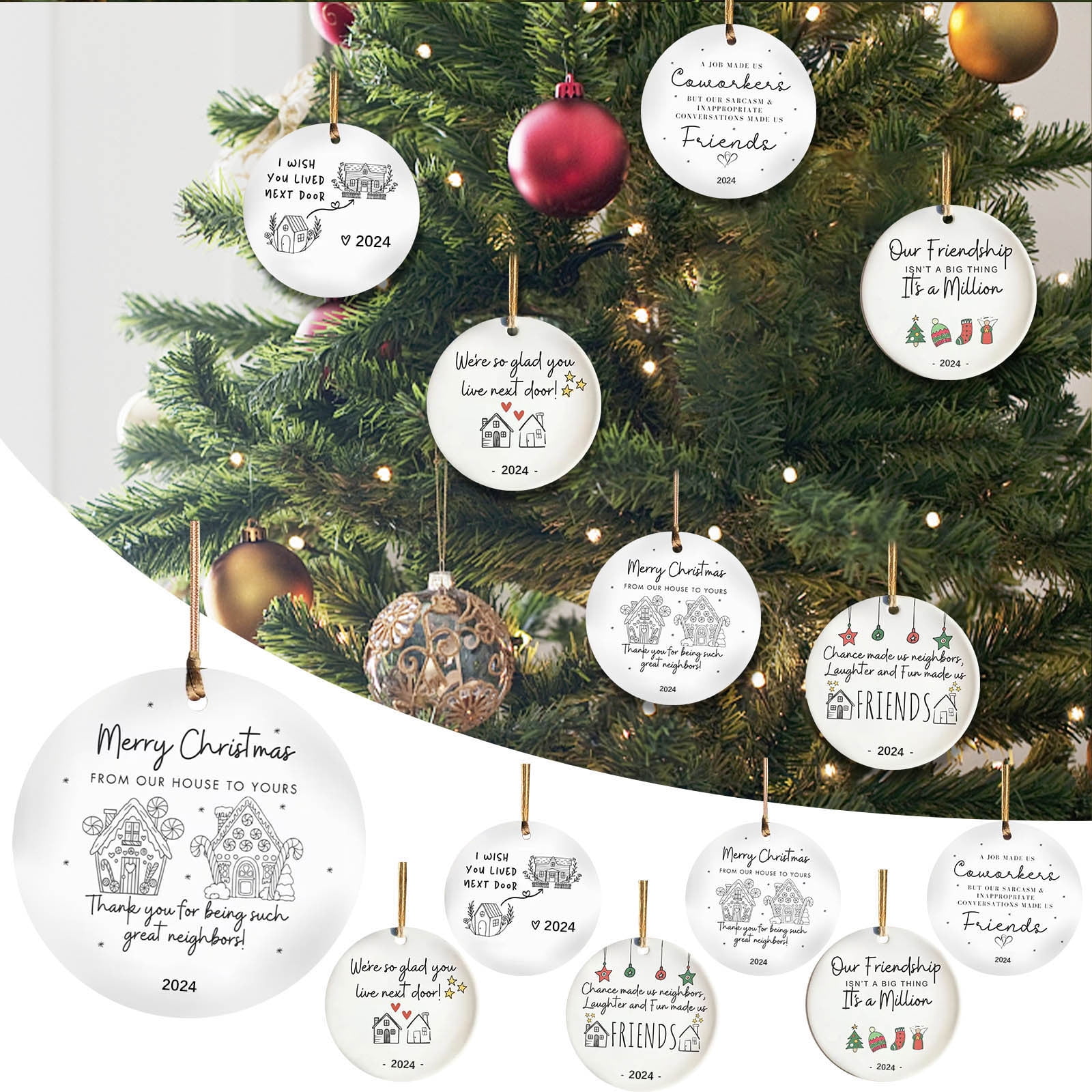 Wovilon 2.95" Acrylic Tree Ornament, 2024 Friendship Gifts for Neighbor ...