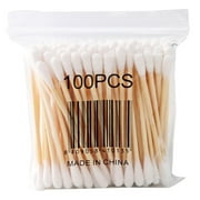 Wovilon 2.95" Q Tips,  Bamboo Cotton Swabs 100 Count, Cotton Tipped Applicator, Cleaning with Wood Handle for Oil Makeup Applicators, Eyeshadow Brush and Remover Tool