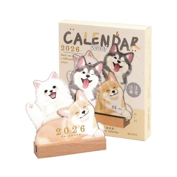 Wovilon 2026 Adorable Cats High-Face-Value Wooden Base Desktop Ornament 4-1D Wall Calendar