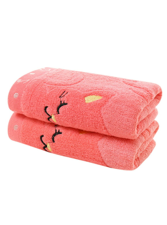 Wovilon 20X10 inches Washcloths for Bathroom,  100% Cotton Hand Towel Cute Cat Pattern Embroidery Face Towel Light Soft Wash Rag Housegold Supplies - Pink