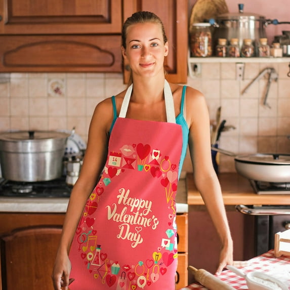 Wovilon 21.6" X 26.7" Valentine's Day Ccartoon Painting Flax Apron(Cupid, Gifts and Hearts), Kitchen Couples Gift Set for Engagements, Weddings, Anniversaries and More