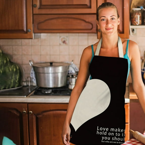 Wovilon 21.6" X 26.7" Valentine's Day Ccartoon Painting Flax Apron (Heart, Black), Kitchen Couples Gift Set for Engagements, Weddings, Anniversaries and More