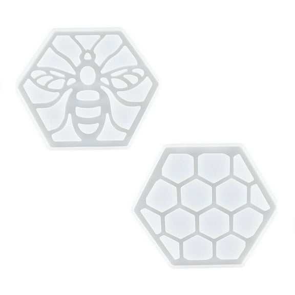 Wovilon 2Pcs Silicone Bee Honeycomb -Coasters Resin Casting Mold Tray Cup Mat Epoxy Mould