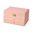 thumbnail image 1 of Wovilon 3-Layers Leather Jewelry Box (Pink), Jewelry Organizer with Lock and Mirror Storage Case, 1 of 5