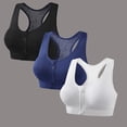 thumbnail image 1 of Wovilon 3 Pack Women's Front Zip Sports Bra Wireless Racerback with Mesh Back Supportive Padded Activewear Gym Yoga Workout Bras for Women, 1 of 9
