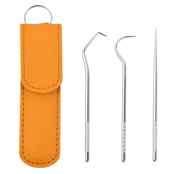 Wovilon 3 Pcs/Set Stainless Steel Toothpicks Kit (Orange), Portable Teeth Cleaning Tools, Pocket Reusable Metal Toothpicks Set for Travel, Tools Home Improvement
