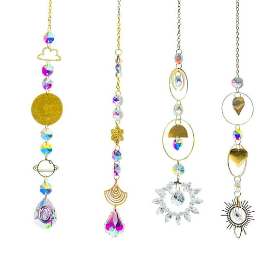 Wovilon 4Pcs Crystal Light Catchers For Window Hanging Light Catchers With Chain Rainbows Maker