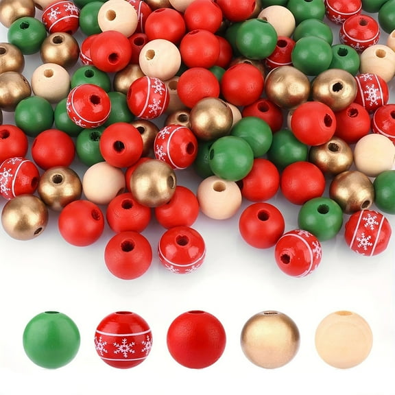 Wovilon 50 Mixed Color Christmas Wooden Round Beads 0.62in Hand Made Beaded Material Colorful Wooden Beads Bracelet Necklace Accessories Christmas