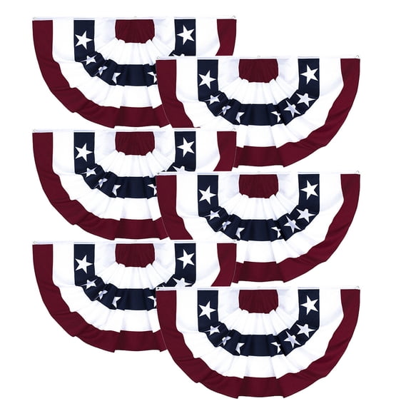 Wovilon 70" x 35" American Flags Bunting (6PCs), Independence Day Fan-Shaped Pleated Flag, Half Fan Banner Decoration Indoor/Outdoor