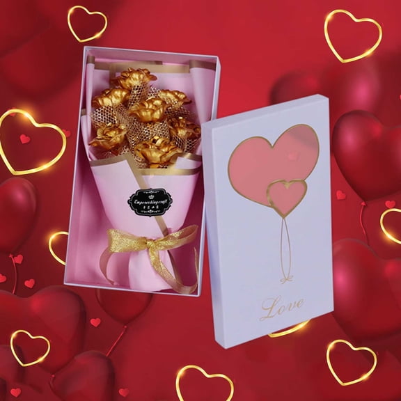 Wovilon 7PCs Gold Foil Carnation Bouquet (Purple Box), Gold Foil Plated Artificial Carnation Rose, Forever Gifts for Her Valentine's Day Anniversary Wedding Mothers Day Birthday Gift and Proposal