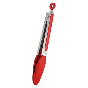 Wovilon 9 inch Silicone Tips Kitchen Tongs (Red), Serving Pasta Tongs for Cooking, High Heat Resistant to 480°F, Baking Items