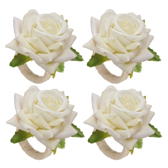 Wovilon Artificial Flowers For Decoration Outdoor 4Pcs Rose Flower Napkin Rings Artificial Flower Napkin Holders Serviette Buckles