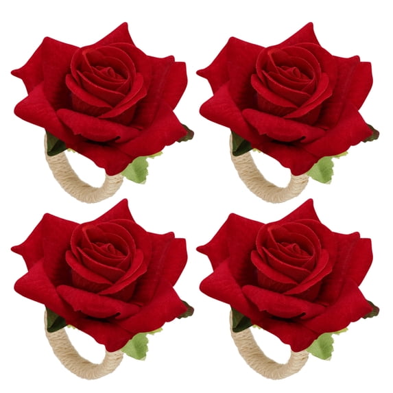Wovilon Artificial Flowers For Decoration Outdoor 4Pcs Rose Flower Napkin Rings Artificial Flower Napkin Holders Serviette Buckles