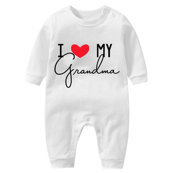 Wovilon Baby Girls I Love My Grandma Romper, Long Sleeve Heart Print Jumpsuit, Soft Cotton Crew Neck Bodysuit for Infant Toddler 3-18 Months
